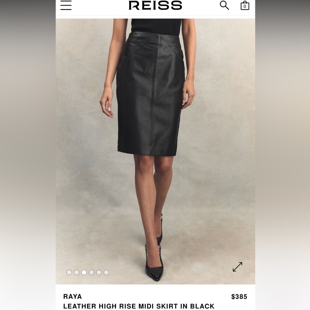 Reiss Black Leather High Rise Midi Skirt (US 2)